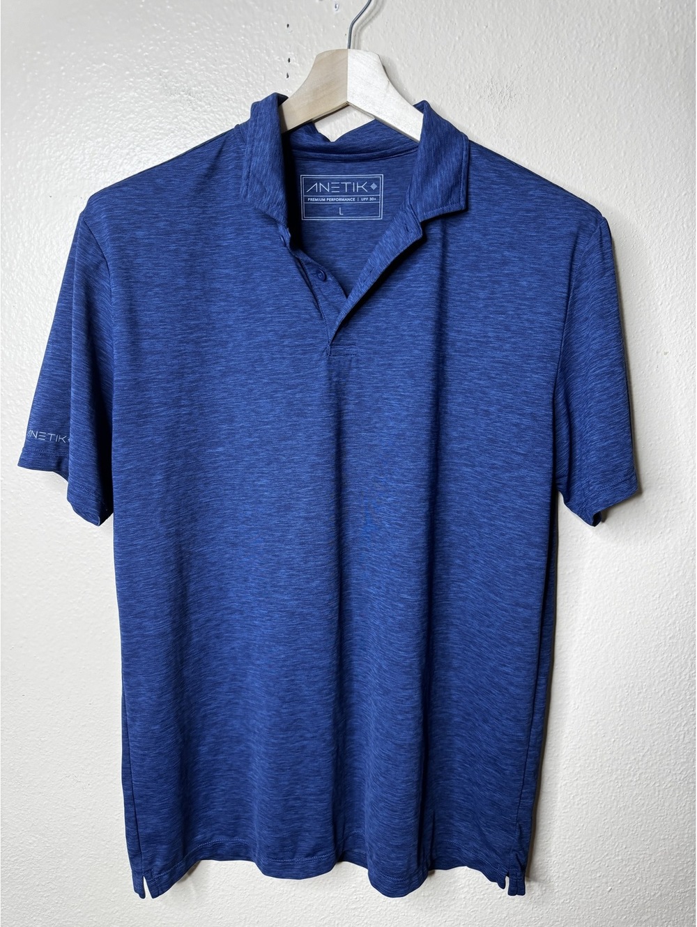 ANETIK UV Technology Performance Polo Shirt Men’s Large Blue Heather UPF 30+